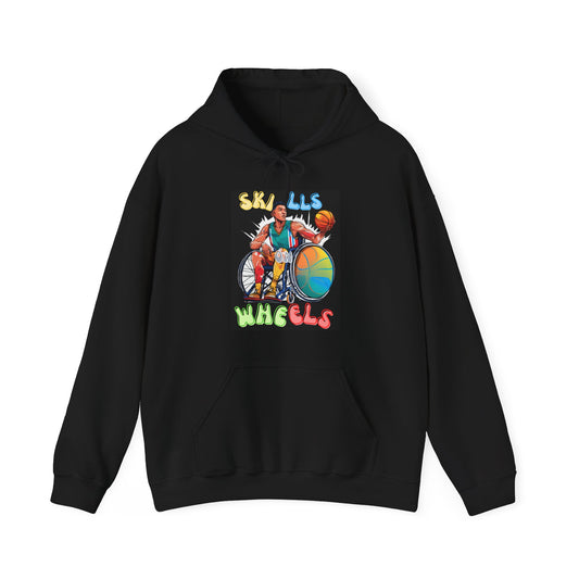 Unisex Heavy Blend™ Hooded Sweatshirt Designed as the perfect gift or merch for that dynamic inspirational wheelchair basketball loving and sporty wheelchair or mobility scooter user.