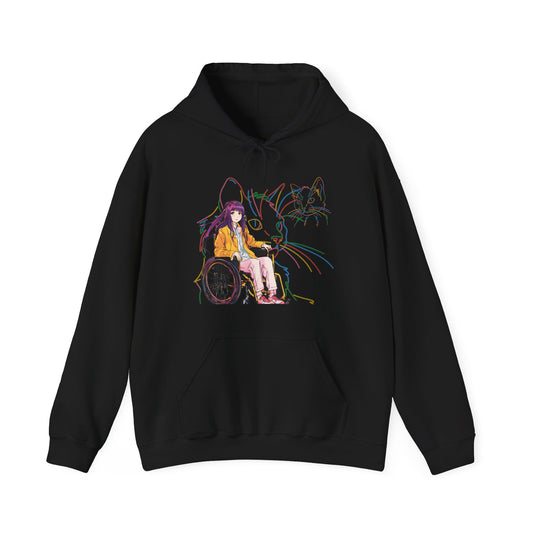 Unisex Heavy Blend™ Hooded Sweatshirt Designed as the perfect gift or merch for that cat loving inspirational wheelchair or mobility scooter trendy lady.