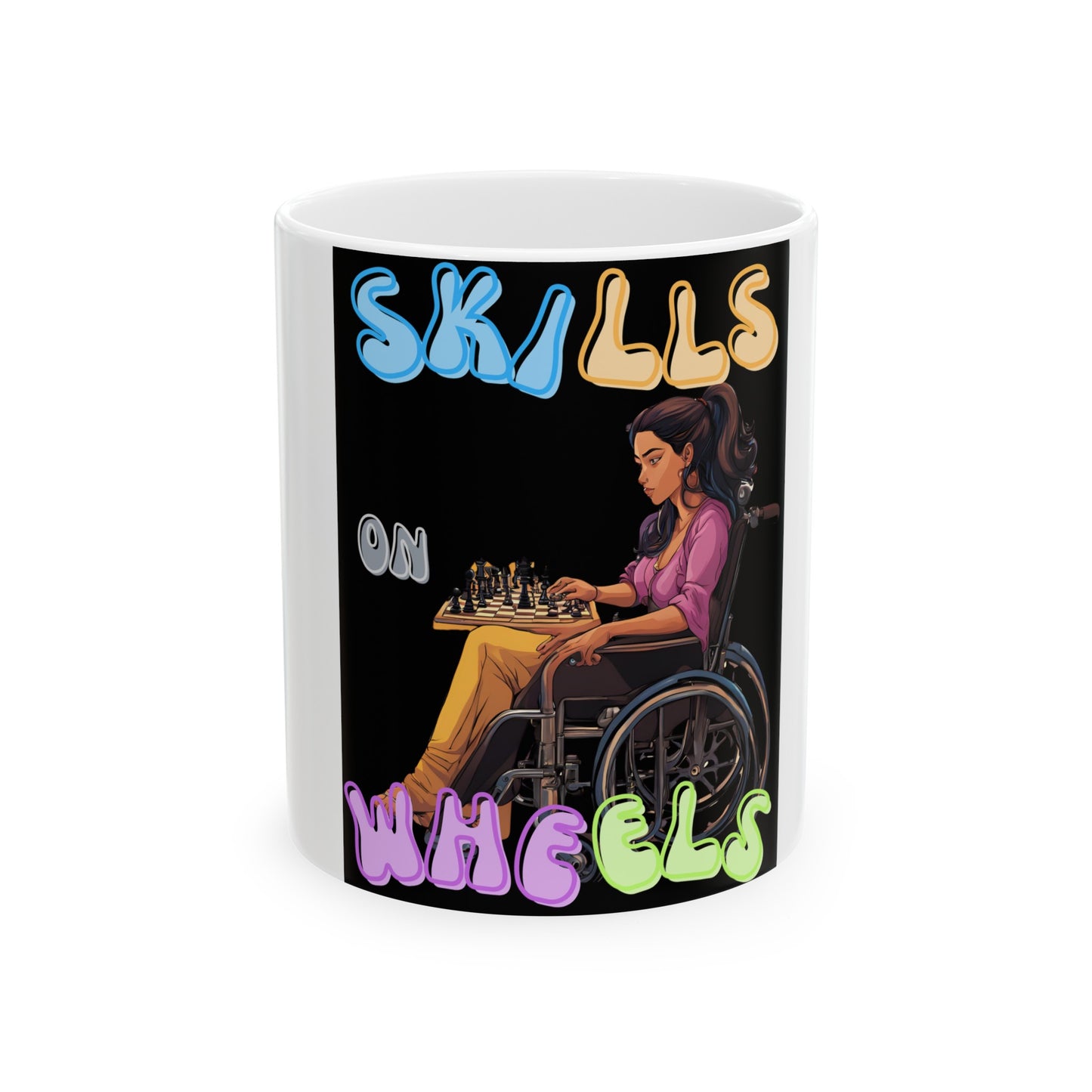 Ceramic Mug, Designed as the perfect gift or merch for that chess loving inspirational wheelchair or mobility scooter user