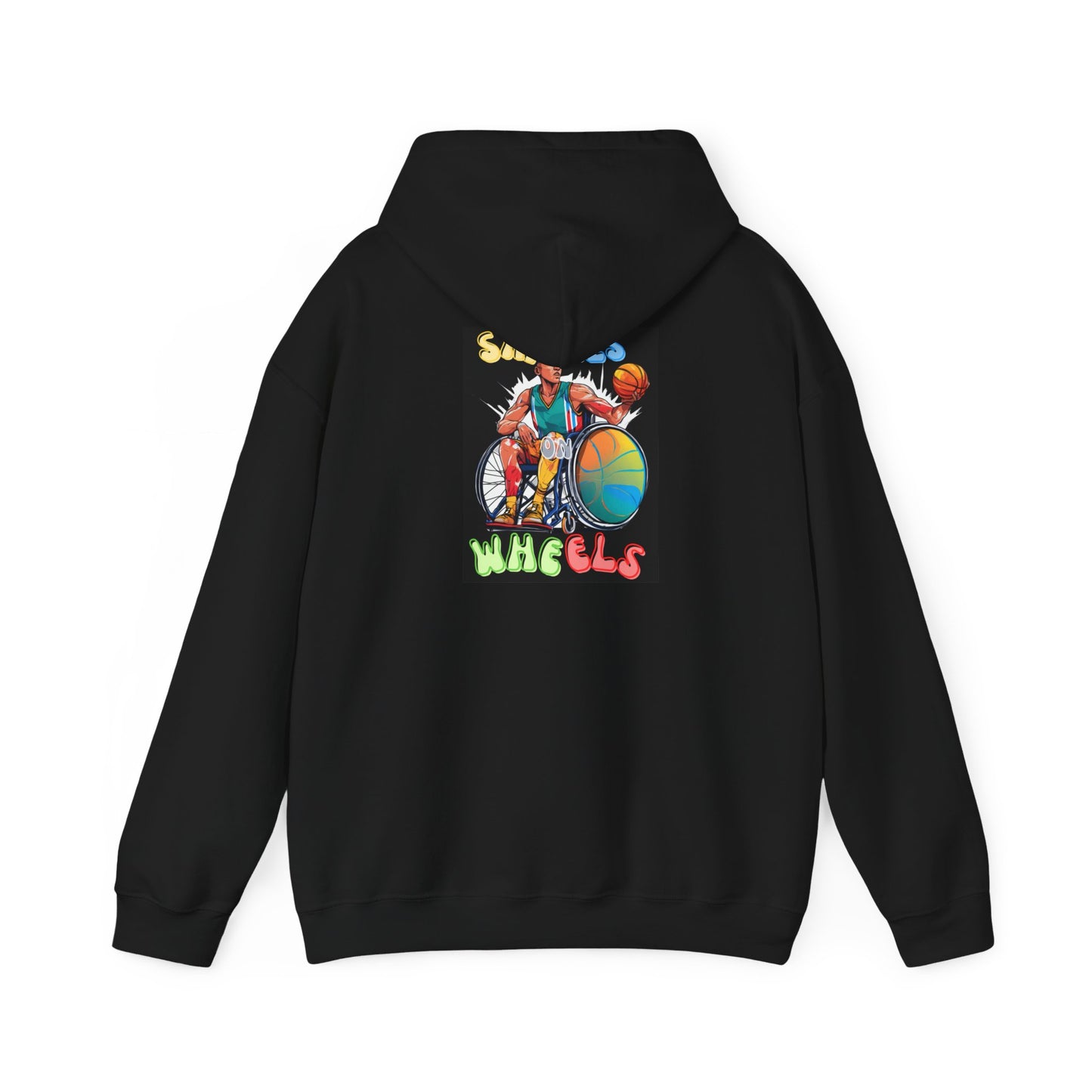 Unisex Heavy Blend™ Hooded Sweatshirt Designed as the perfect gift or merch for that dynamic inspirational wheelchair basketball loving and sporty wheelchair or mobility scooter user.