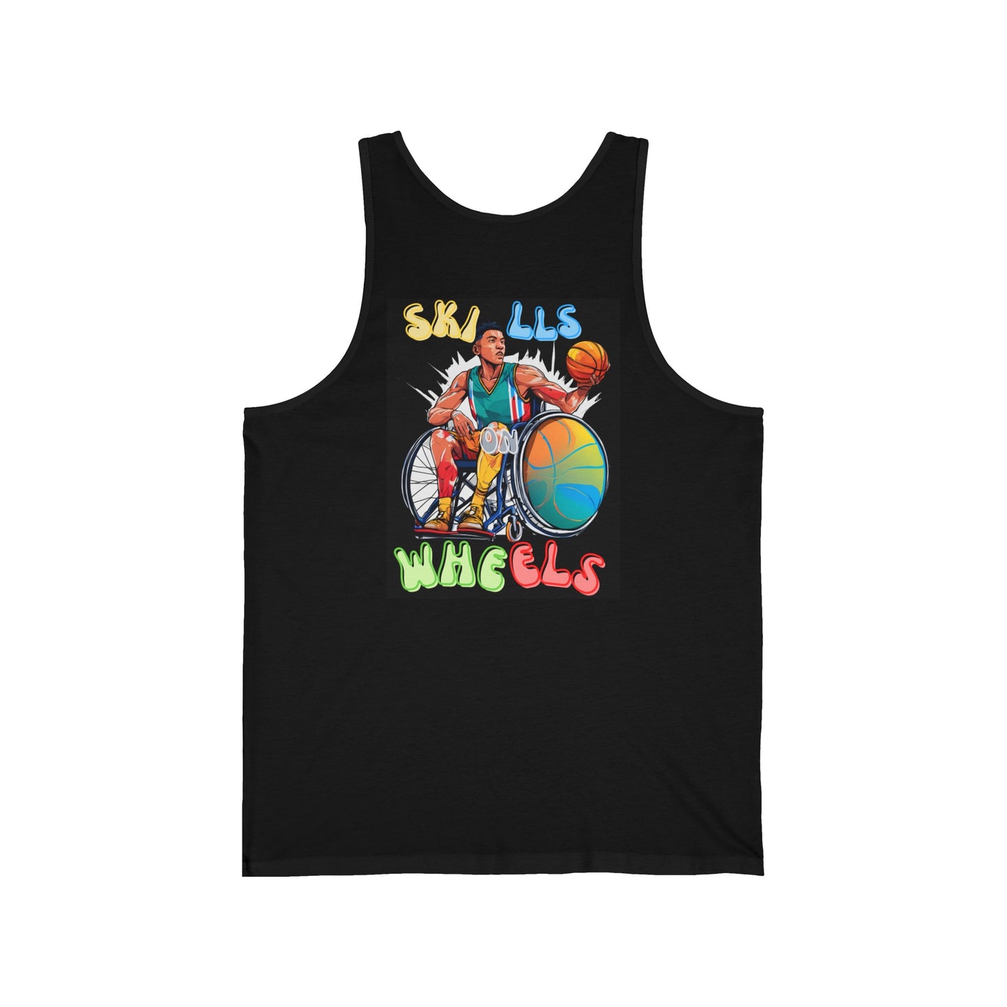 Unisex Jersey Tank Designed as the perfect gift or merch for that dynamic inspirational wheelchair basketball loving and sporty wheelchair or mobility scooter user.