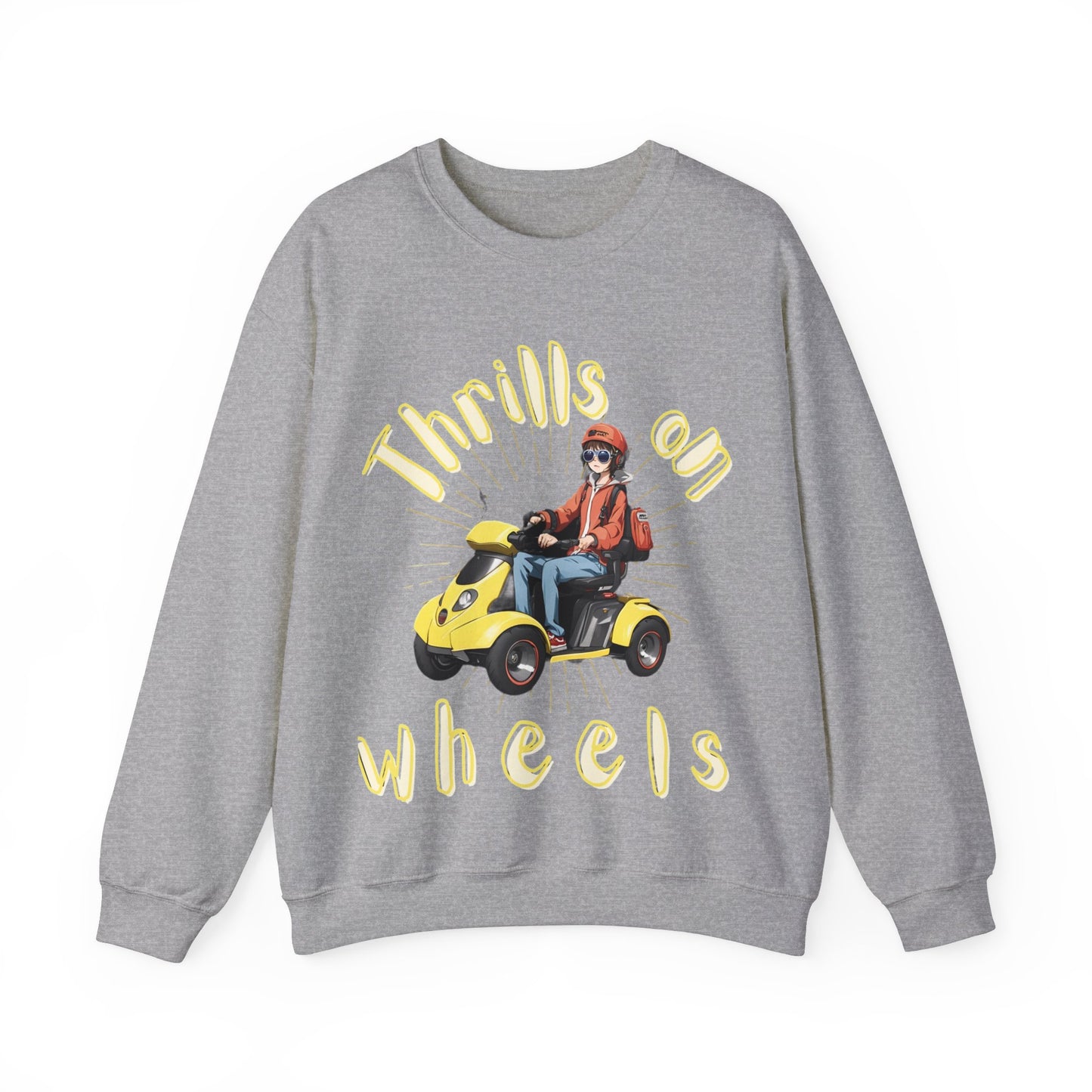 Unisex Heavy Blend™ Crewneck SweatshirtDesigned as the perfect gift or merch for that dynamic inspirational wheelchair or mobility scooter using trendy lady