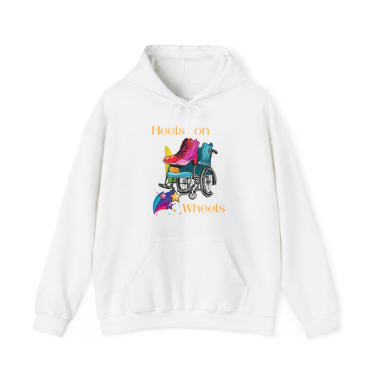 Unisex Heavy Blend™ Hooded Sweatshirt Designed as the perfect gift or merch for that dynamic inspirational wheelchair or mobility scooter using trendy lady on