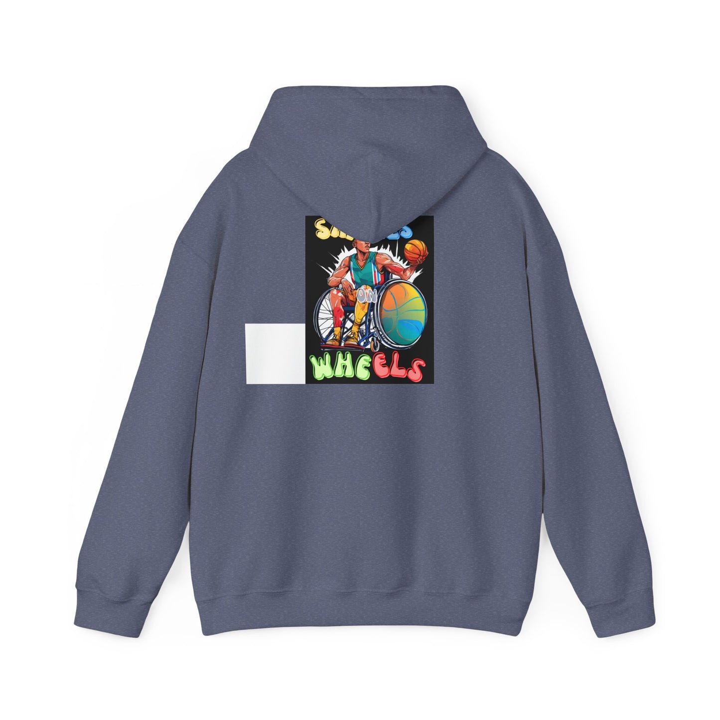 Unisex Heavy Blend™ Hooded Sweatshirt Designed as the perfect gift or merch for that inspirational wheelchair basketball loving and competitive wheelchair mobility scooter user.