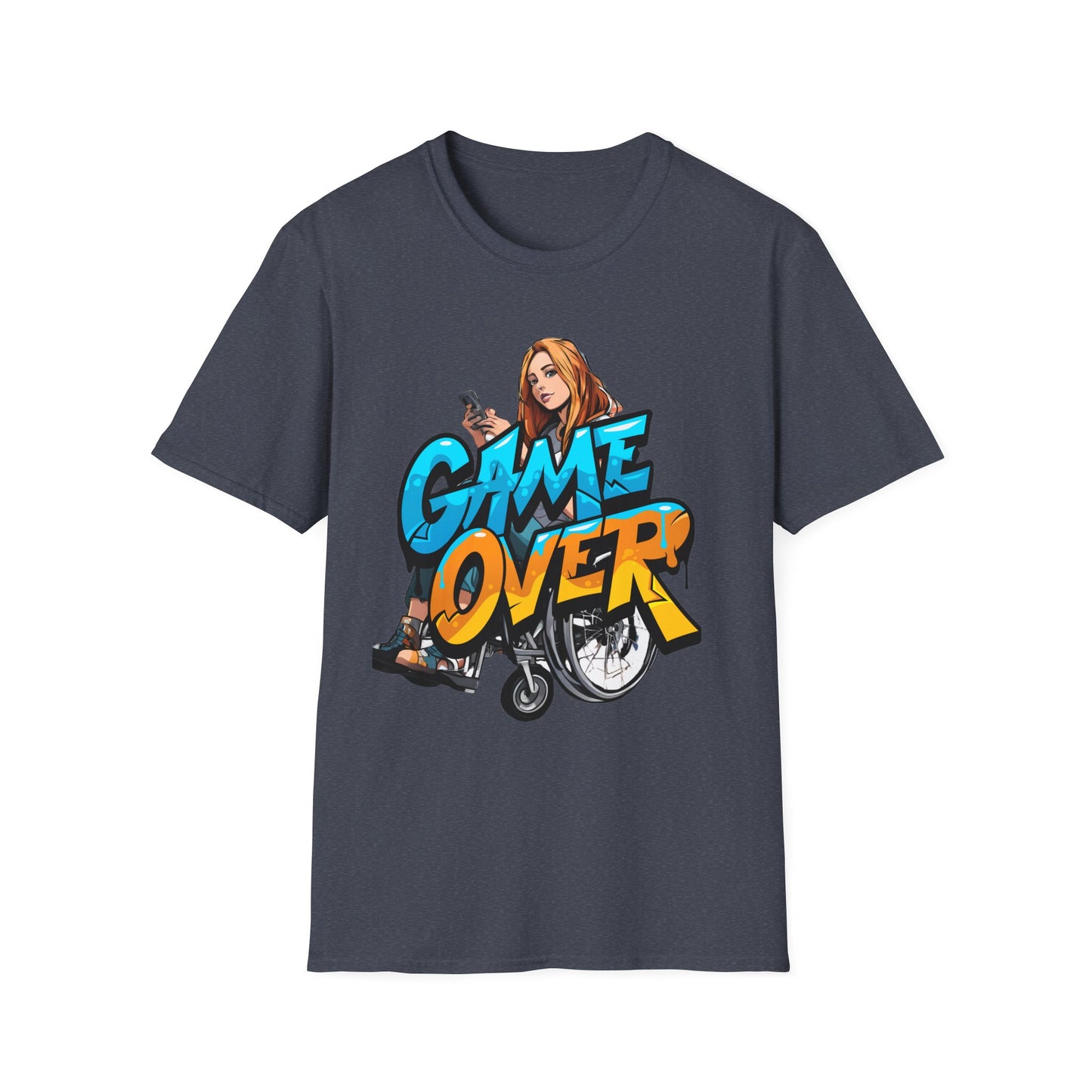 Unisex Softstyle T-Shirt Designed as the perfect gift or merch for that video game loving inspirational wheelchair or mobility scooter gamer.