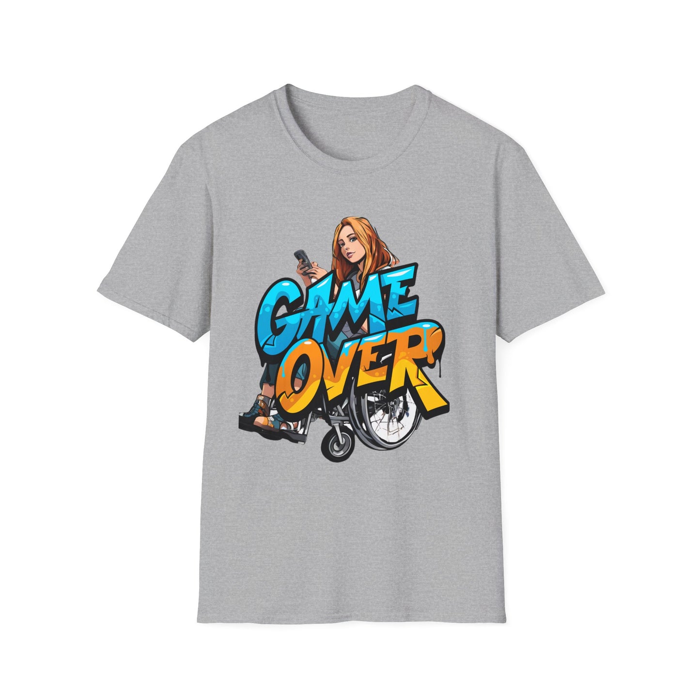 Unisex Softstyle T-Shirt Designed as the perfect gift or merch for that video game loving inspirational wheelchair or mobility scooter gamer.