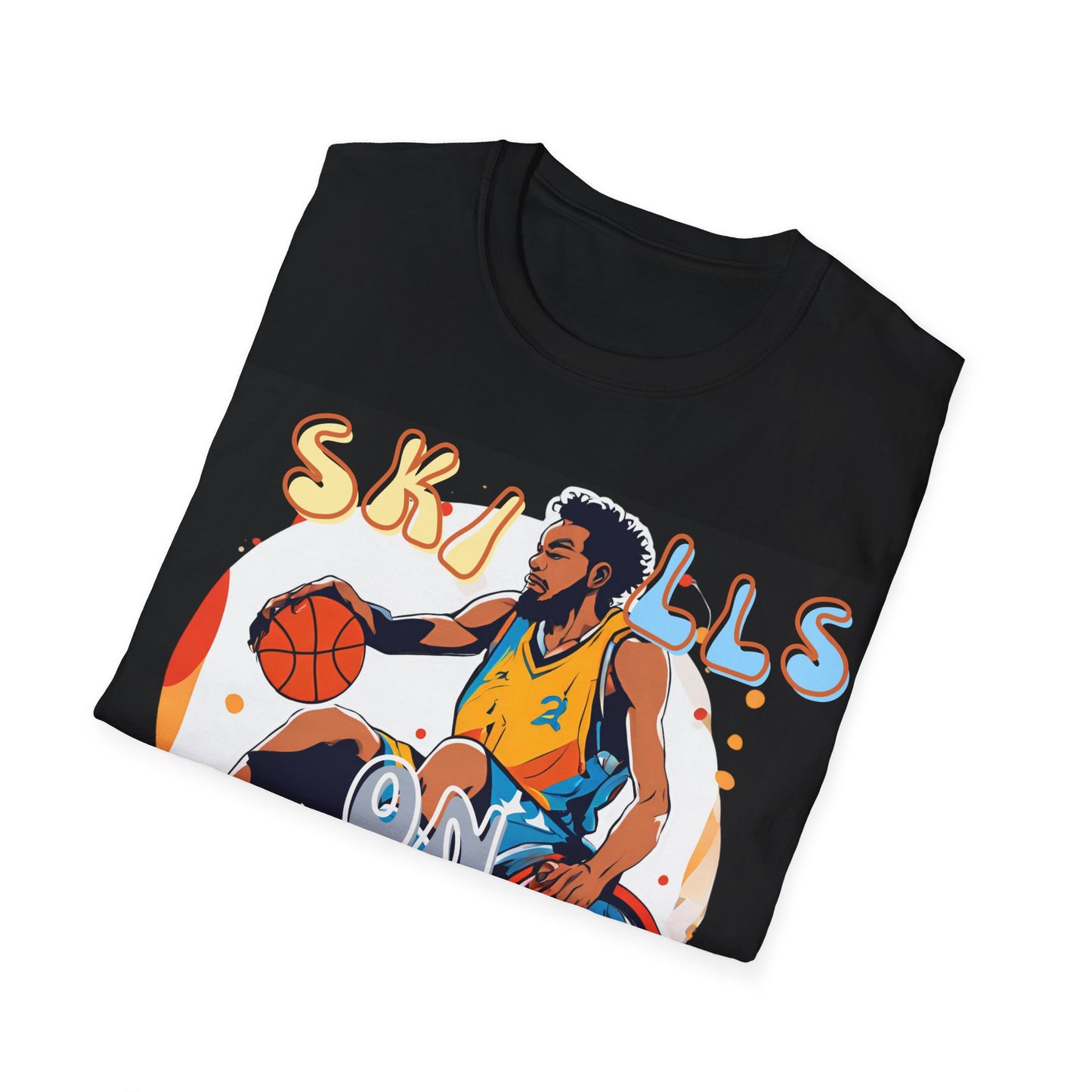 Unisex Softstyle T-Shirt Designed as the perfect gift or merch for that dynamic inspirational wheelchair basketball loving and sporty wheelchair or mobility scooter user.