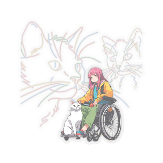 Kiss-Cut Stickers Designed as the perfect gift or merch for that cat loving inspirational wheelchair or mobility scooter using trendy lady.