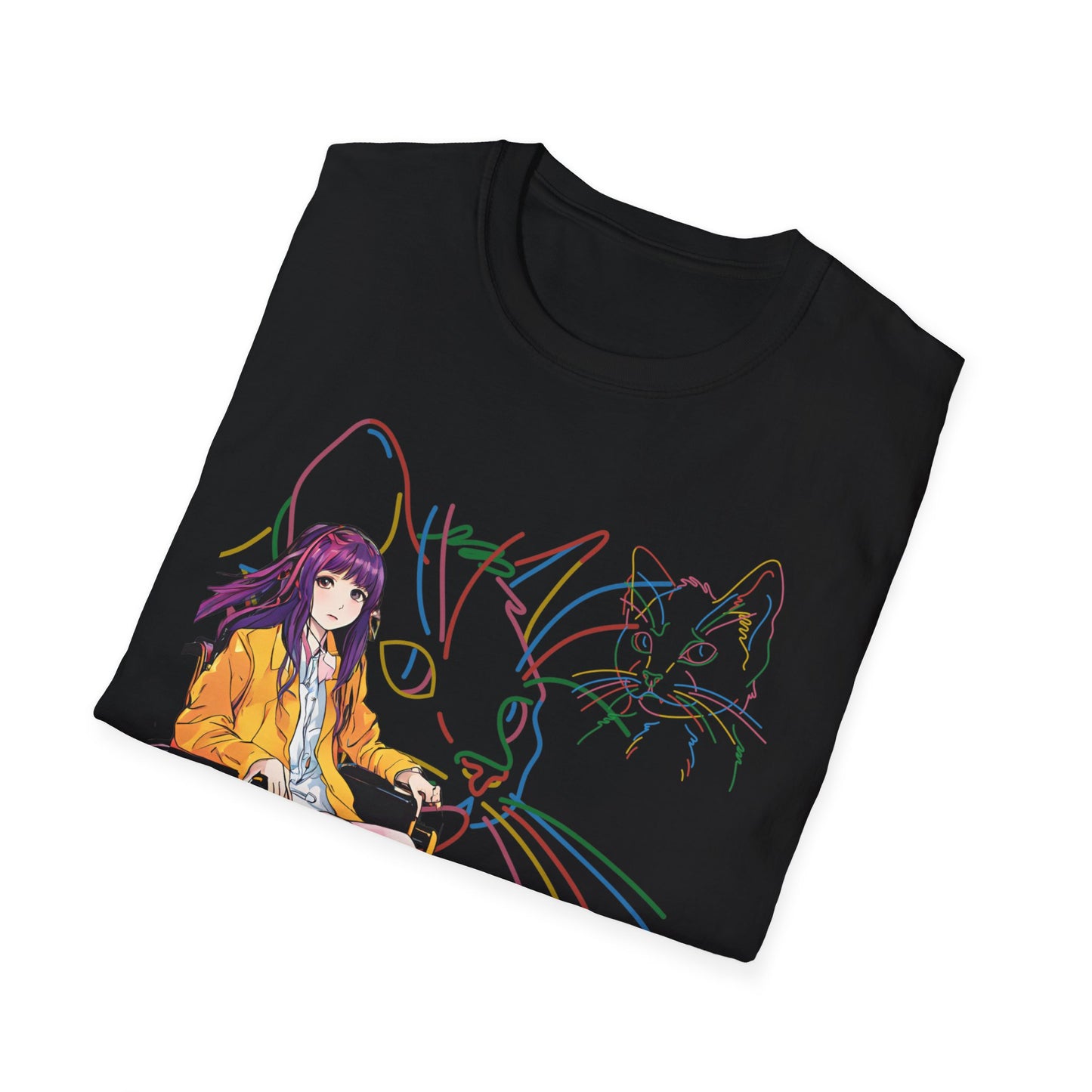 Unisex Softstyle T-Shirt Designed as the perfect gift or merch for that cat loving inspirational wheelchair or mobility scooter trendy lady.