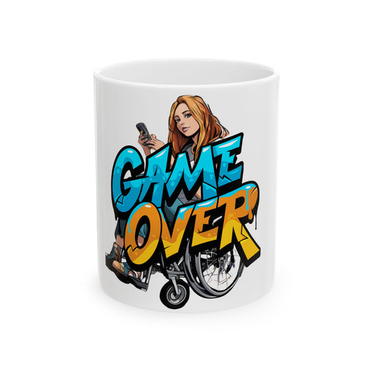 Ceramic Mug, (11oz, 15oz) Designed as the perfect gift or merch for that video game loving inspirational wheelchair or mobility scooter gamer.