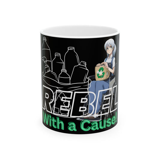 Ceramic Mug, (11oz, 15oz) Designed as the perfect gift or merch for that earth loving inspirational wheelchair or mobility scooter eco warrior.