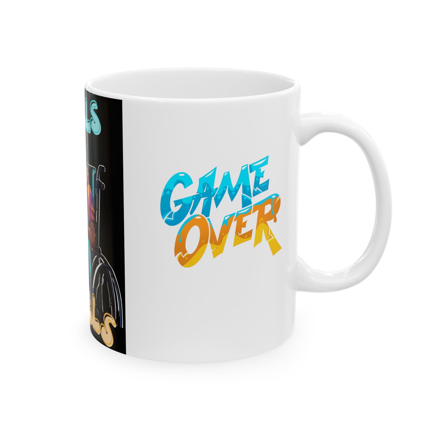 Ceramic Mug, (11oz, 15oz) Designed as the perfect gift or merch for that video game loving inspirational wheelchair or mobility scooter gamer.