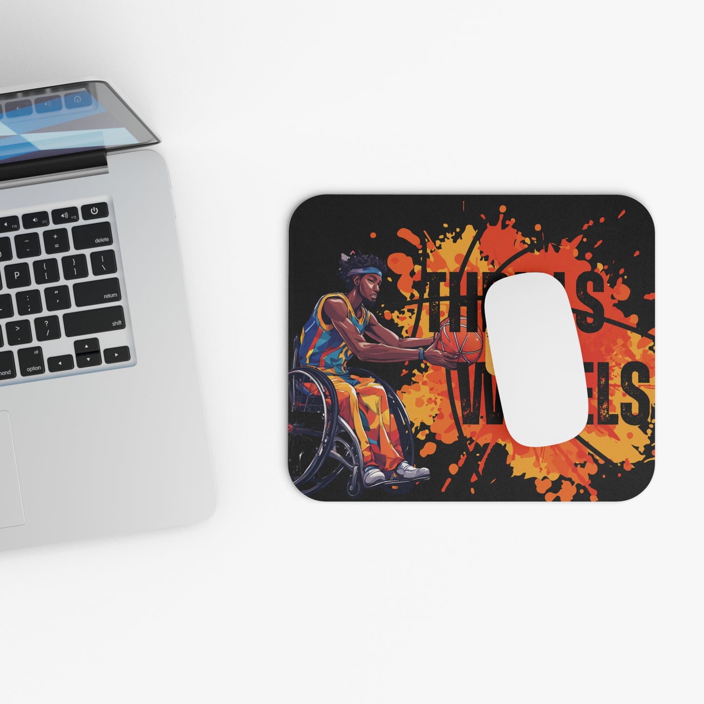 Mouse Pad (Rectangle) Designed as the perfect gift or merch for that inspirational wheelchair basketball loving and competitive wheelchair mobility scooter user.