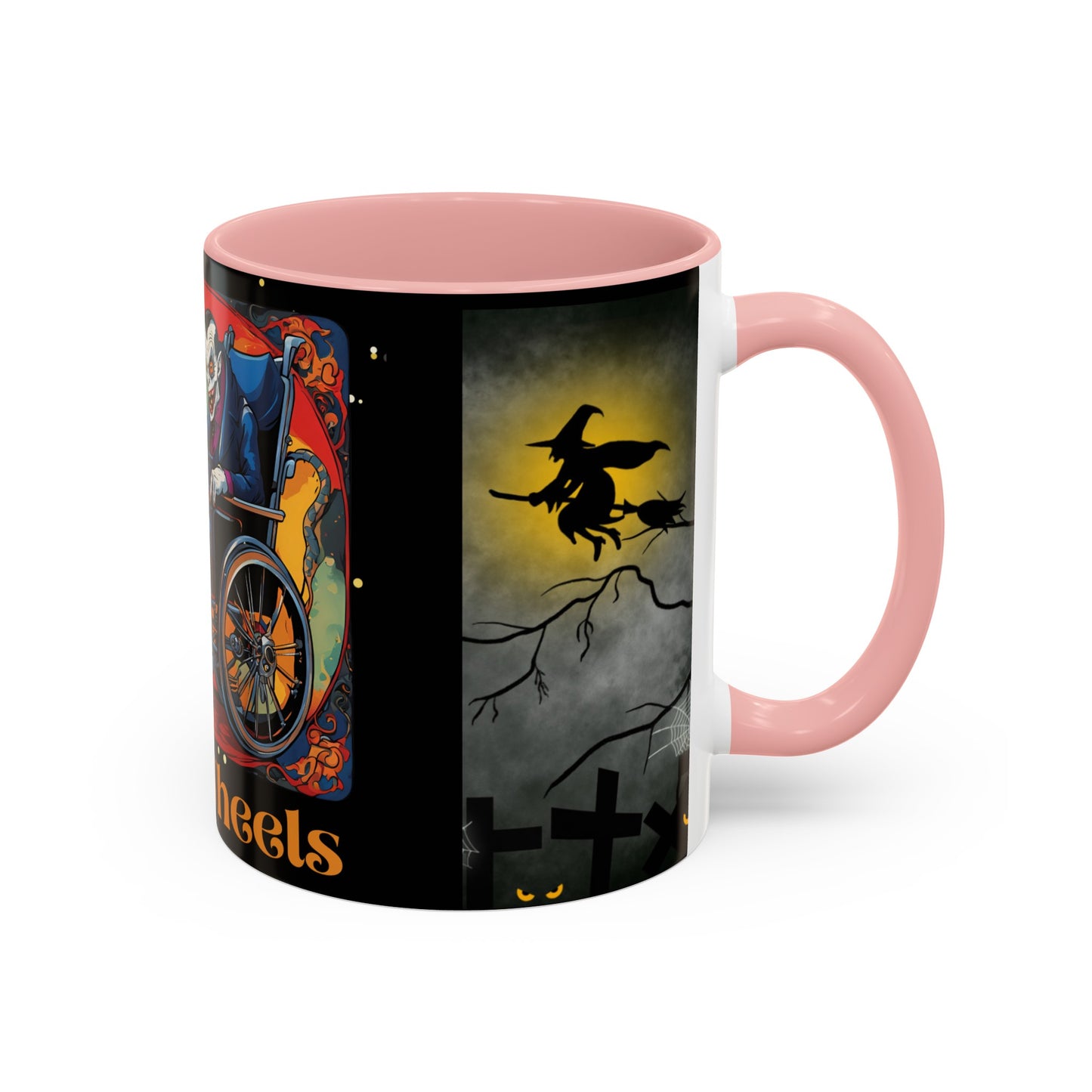 Accent Coffee Mug (11, 15oz) Designed as the perfect gift or merch for Halloween for that dynamic inspirational fun loving wheelchair or mobility scooter user.