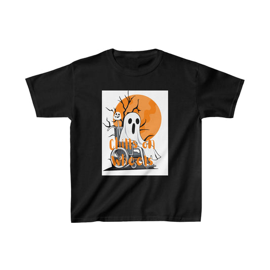 Kids Heavy Cotton™ Tee Designed as the perfect gift or merch for Halloween for that dynamic inspirational fun loving wheelchair or mobility scooter user.