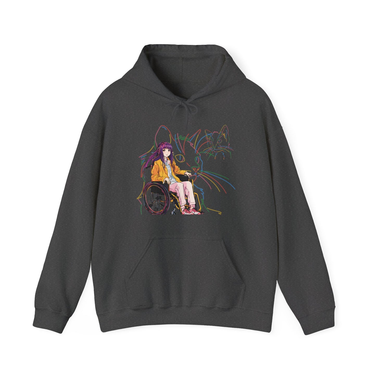 Unisex Heavy Blend™ Hooded Sweatshirt Designed as the perfect gift or merch for that cat loving inspirational wheelchair or mobility scooter trendy lady.