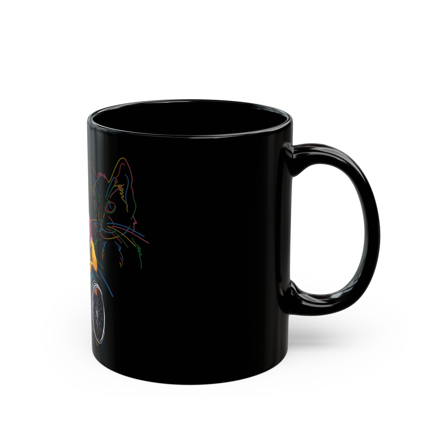 Black Mug (11oz, 15oz) Designed as the perfect gift or merch for that cat loving inspirational wheelchair or mobility scooter trendy lady.